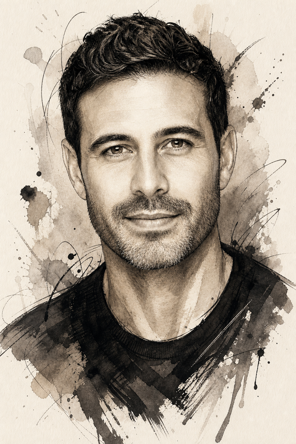 Portrait encre & lavis expressif